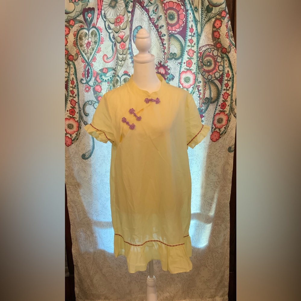 NEW NWT Pitusa Yellow Dress Cover Up Standard M/L with Purple Frog Closure Detai